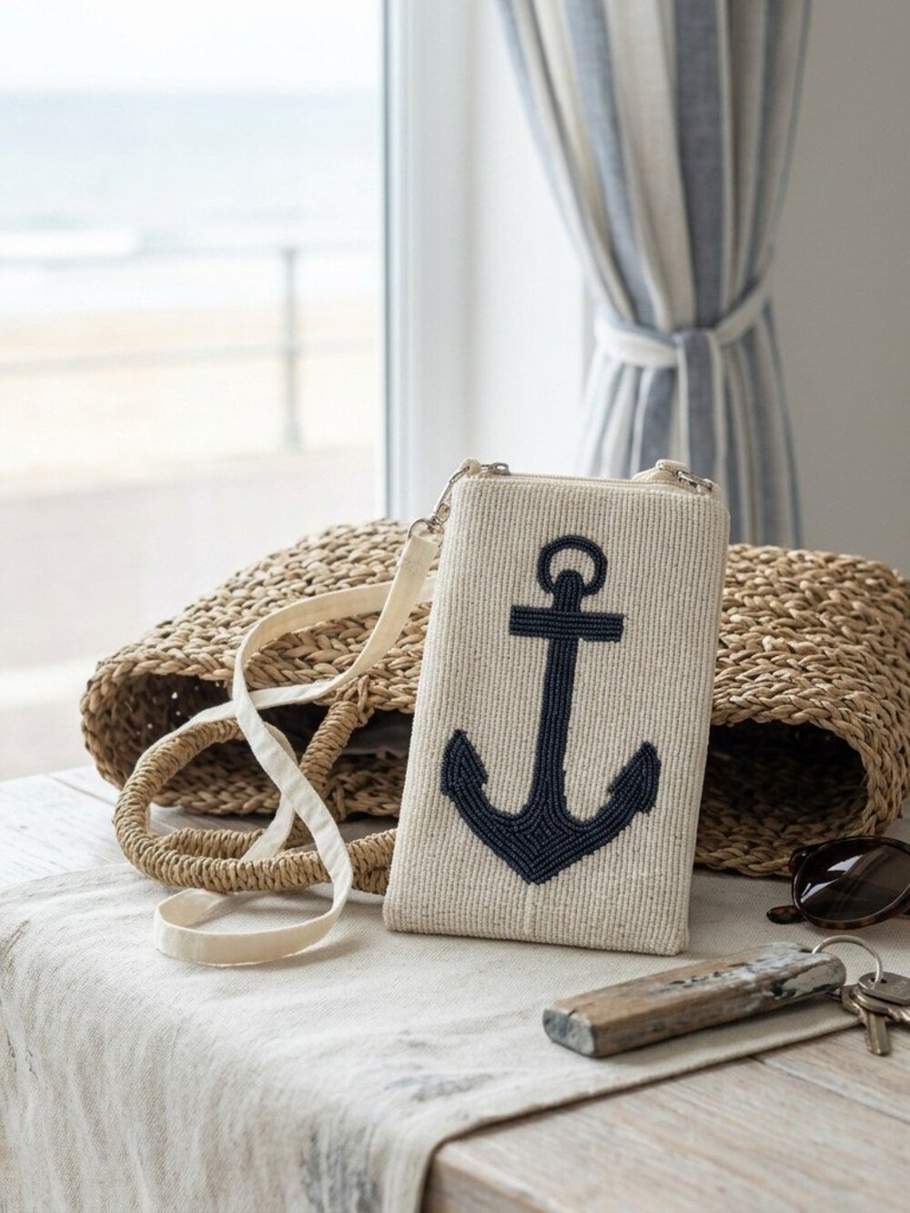 Nautical Anchor Beaded Club Bag